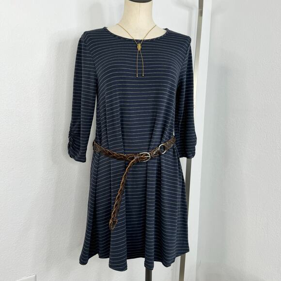 Garnet Hill Striped Mini T-Shirt Dress 3/4 Sleeves Navy Size Medium - Picture 1 of 8